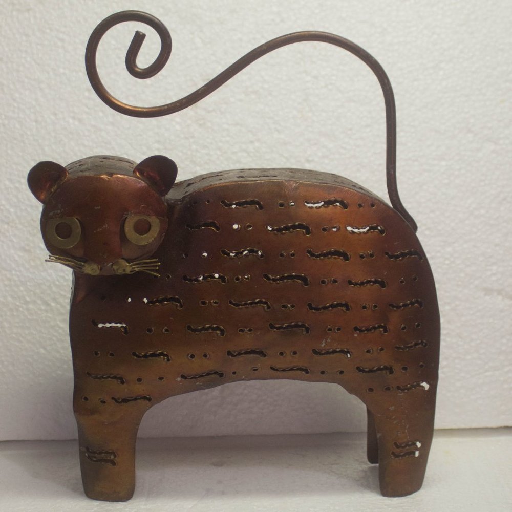 Metal Pierced Cat Tea Light Candle Holder
